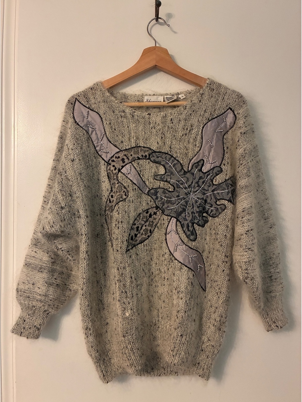 Vintage Shannan Mohair Lurex Appliqué Sweater Women’s Small Beaded 80s
